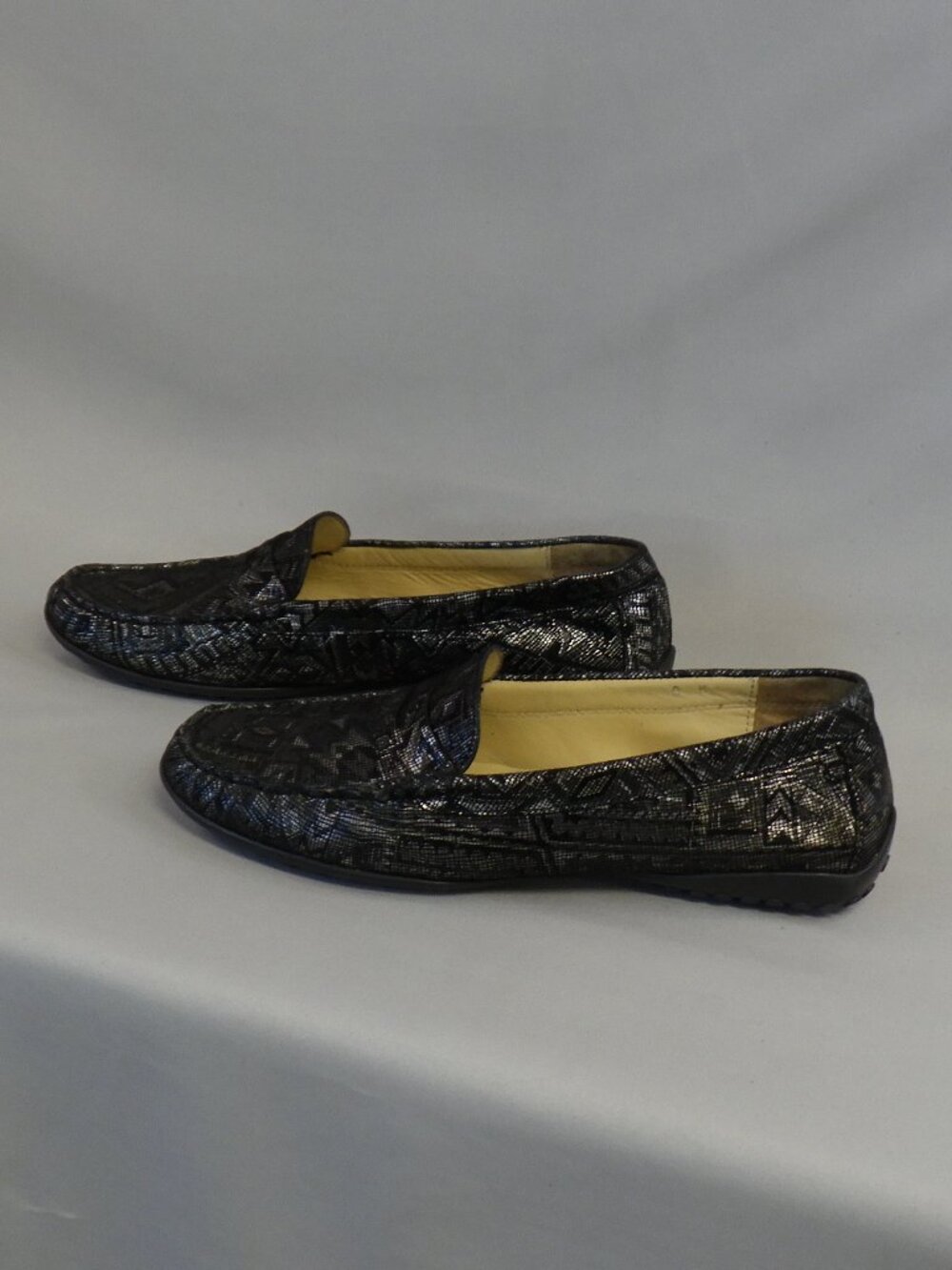 Vaneli Penny Loafers in Black Metallic Aztec  S52